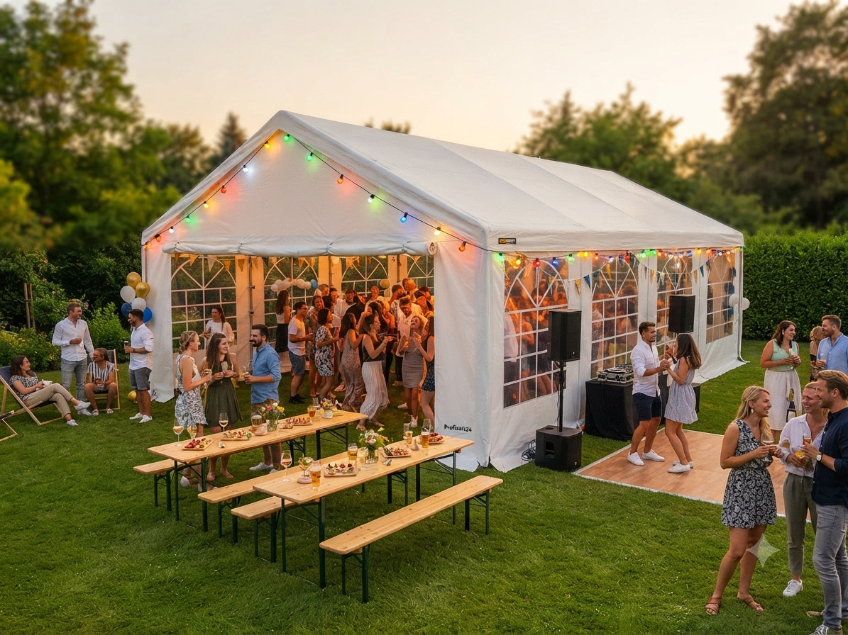 RiPixL XL, Abendveranstaltung im Garten mit Festbeleuchtung