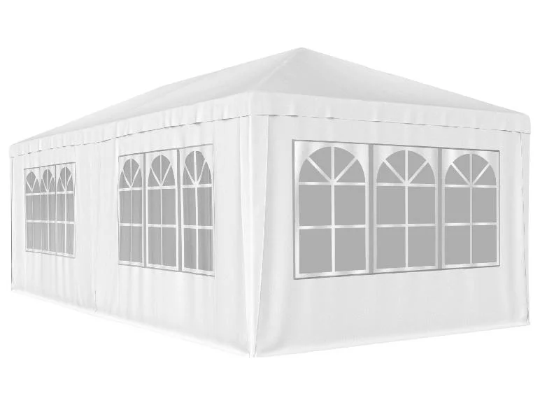 Weißer Party-Pavillon 6 × 3 m mit Seitenteilen und Fenstern